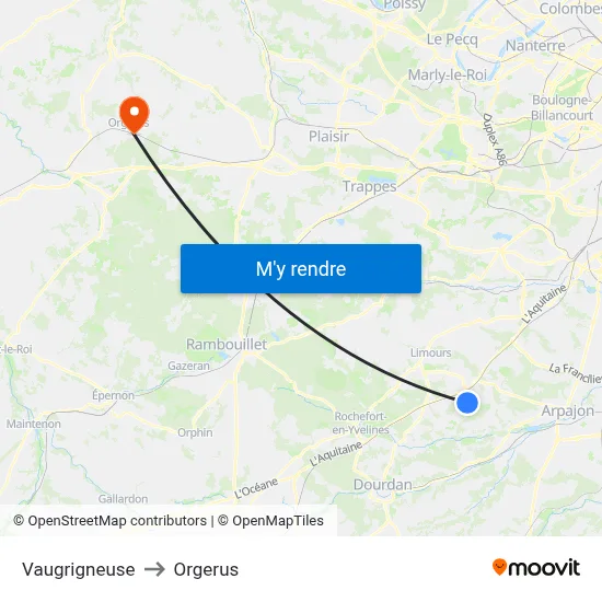 Vaugrigneuse to Orgerus map