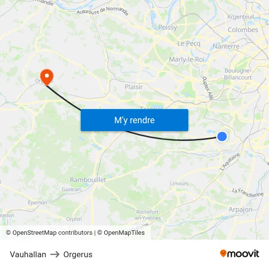 Vauhallan to Orgerus map