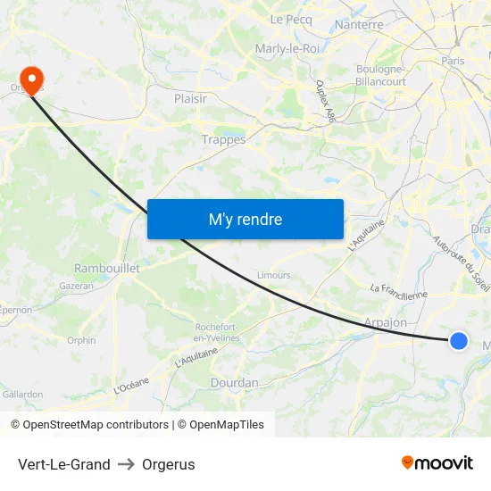 Vert-Le-Grand to Orgerus map