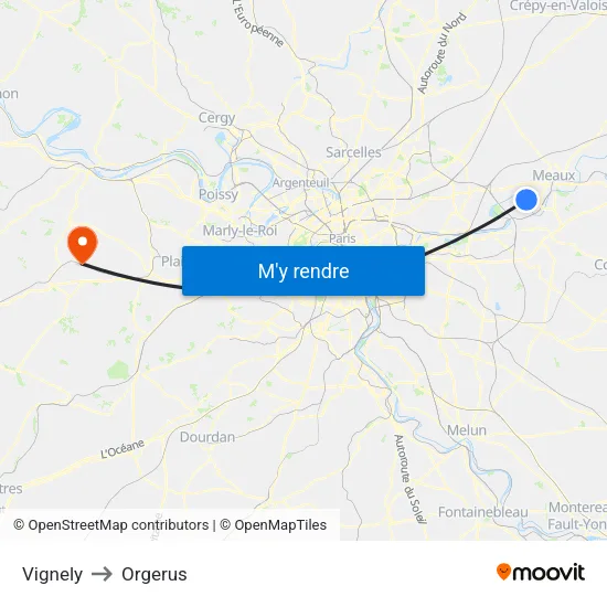 Vignely to Orgerus map