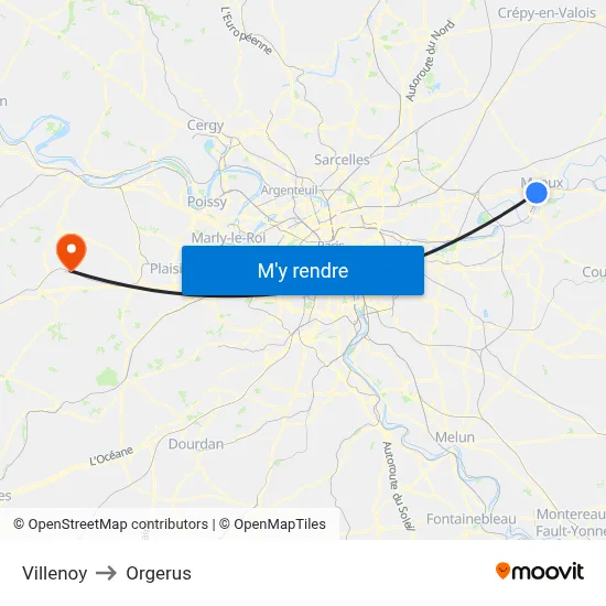 Villenoy to Orgerus map