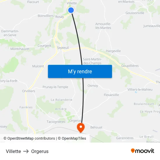 Villette to Orgerus map