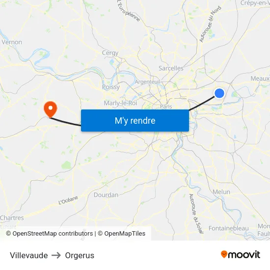 Villevaude to Orgerus map