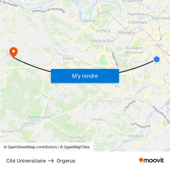 Cité Universitaire to Orgerus map