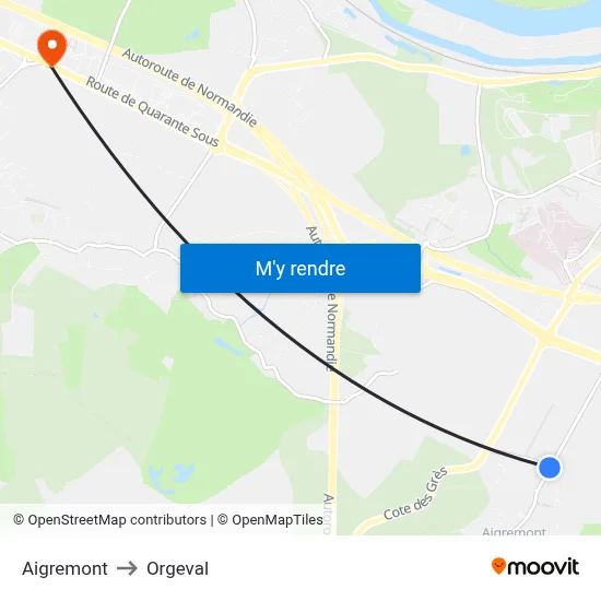 Aigremont to Orgeval map
