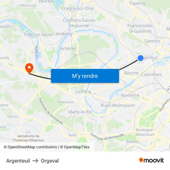 Argenteuil to Orgeval map