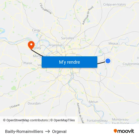 Bailly-Romainvilliers to Orgeval map