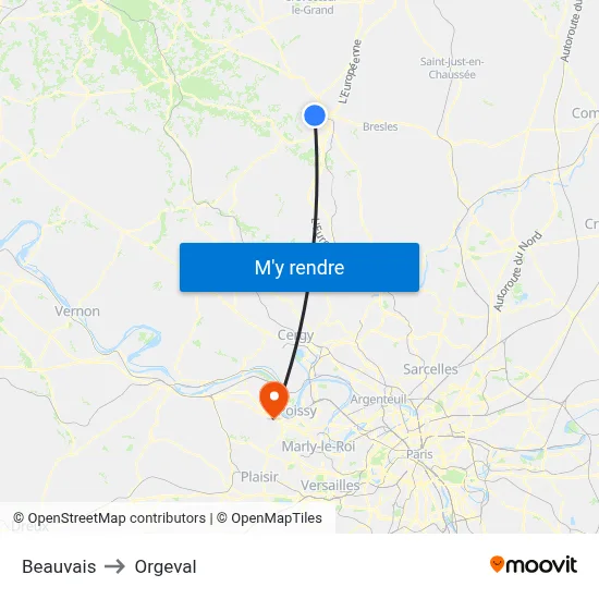 Beauvais to Orgeval map