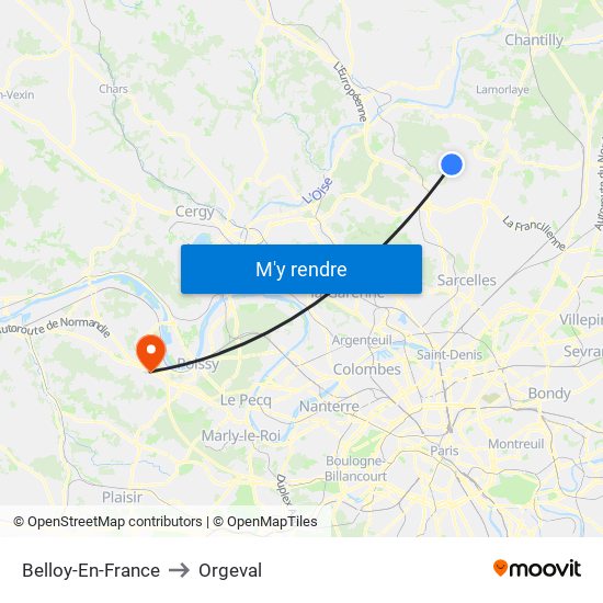Belloy-En-France to Orgeval map
