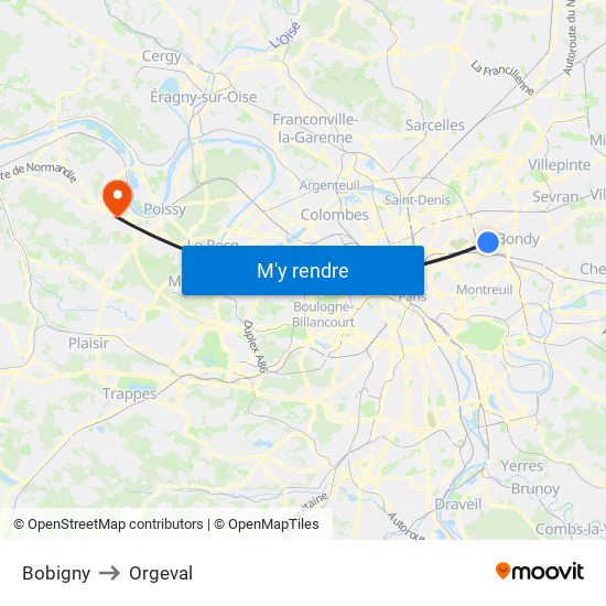 Bobigny to Orgeval map