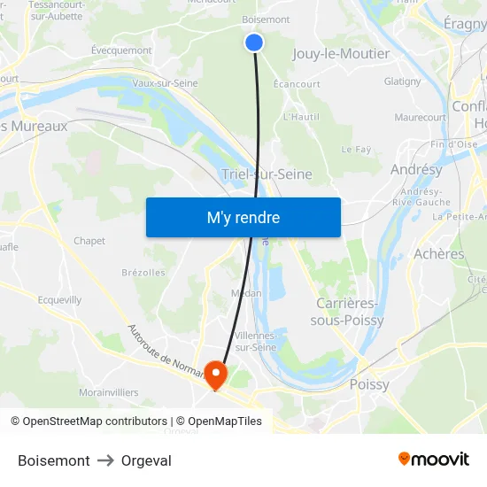 Boisemont to Orgeval map