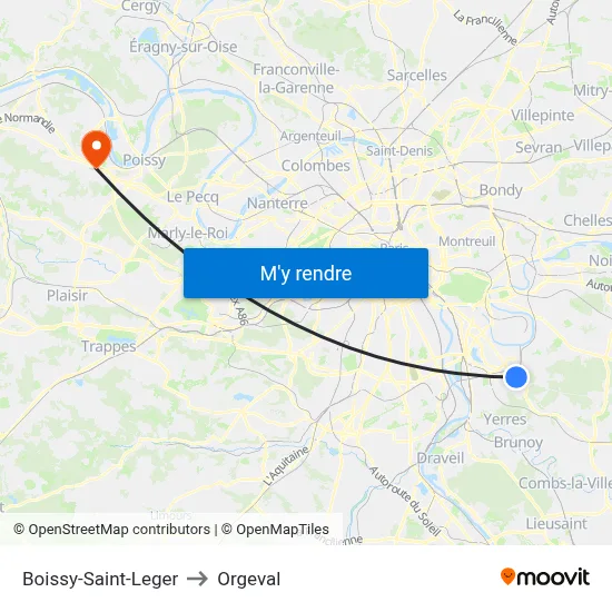 Boissy-Saint-Leger to Orgeval map