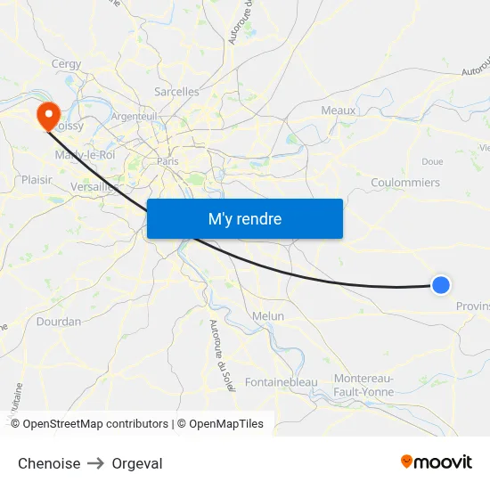 Chenoise to Orgeval map