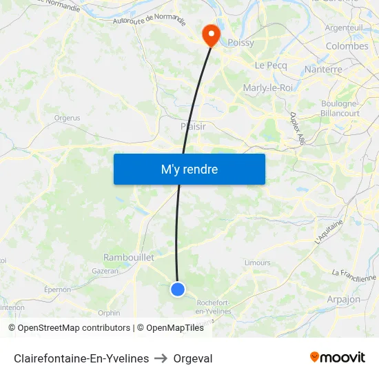 Clairefontaine-En-Yvelines to Orgeval map