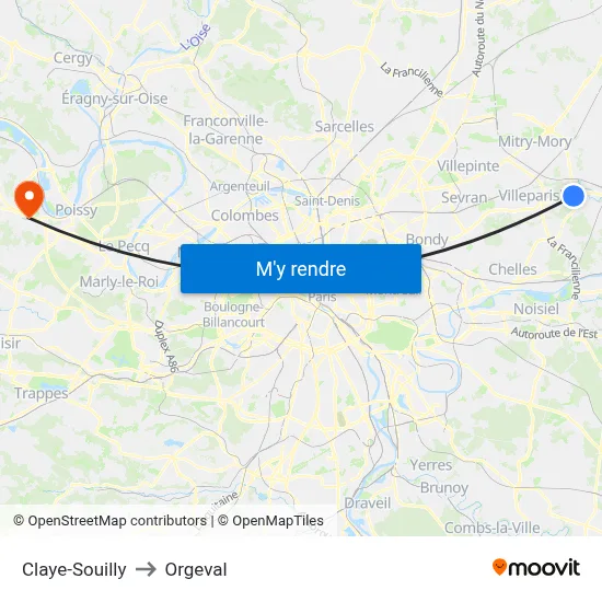 Claye-Souilly to Orgeval map