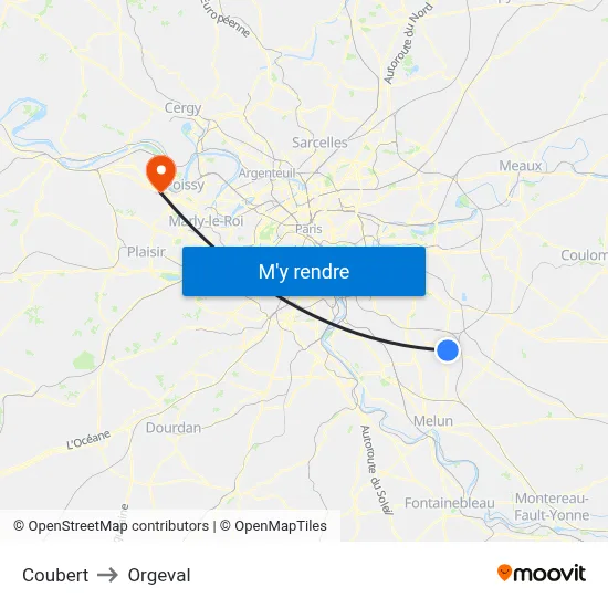 Coubert to Orgeval map