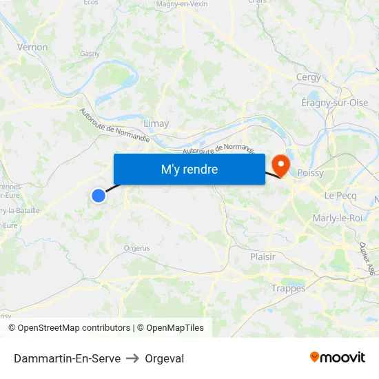 Dammartin-En-Serve to Orgeval map