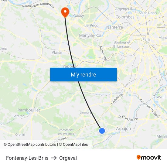 Fontenay-Les-Briis to Orgeval map