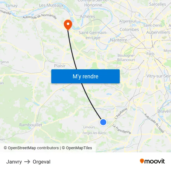 Janvry to Orgeval map
