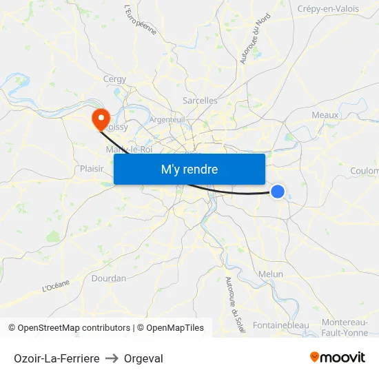 Ozoir-La-Ferriere to Orgeval map