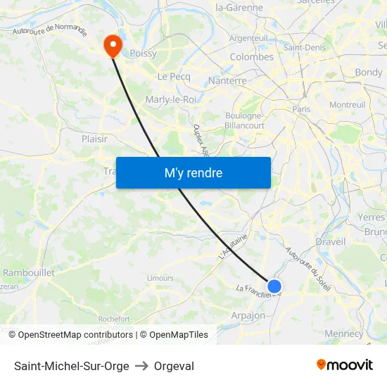 Saint-Michel-Sur-Orge to Orgeval map