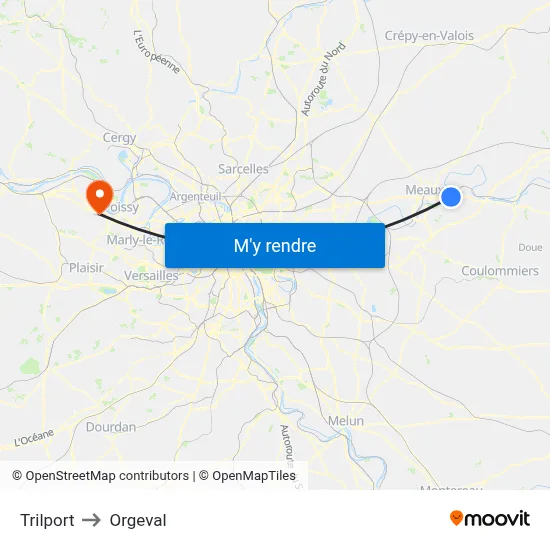 Trilport to Orgeval map