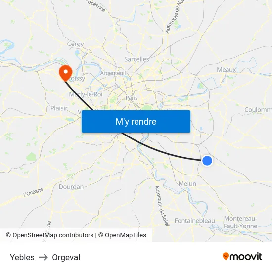 Yebles to Orgeval map