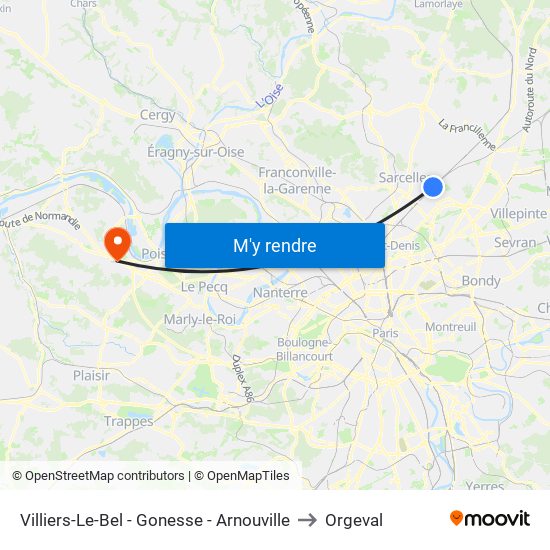 Villiers-Le-Bel - Gonesse - Arnouville to Orgeval map