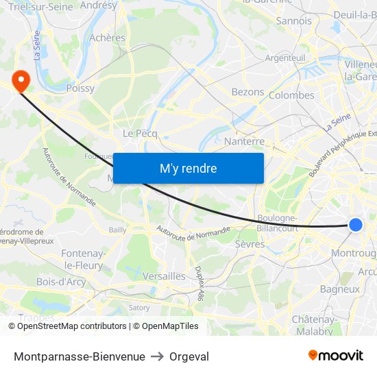 Montparnasse-Bienvenue to Orgeval map