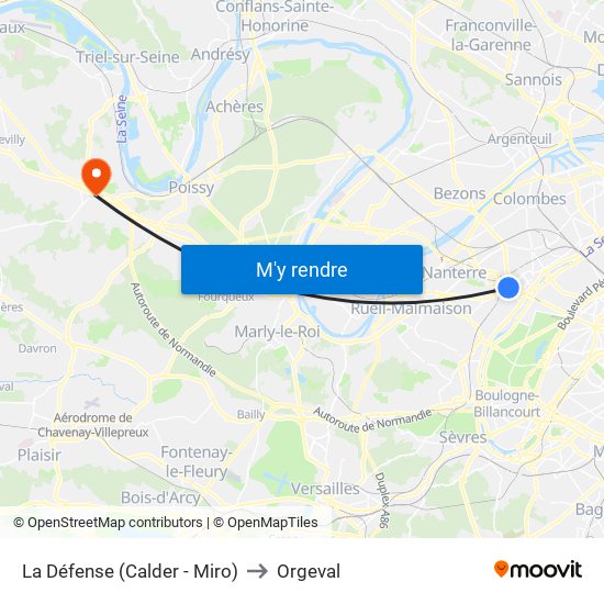La Défense (Calder - Miro) to Orgeval map