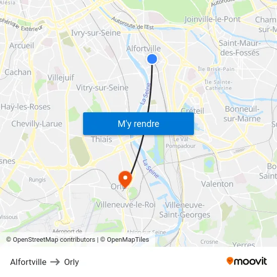 Alfortville to Orly map