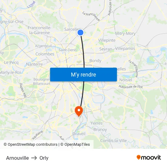 Arnouville to Orly map