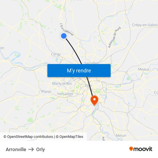 Arronville to Orly map