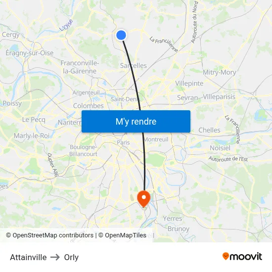 Attainville to Orly map