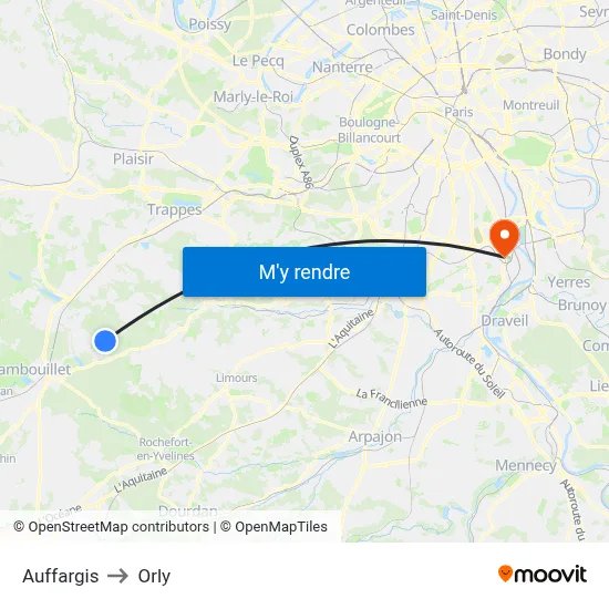 Auffargis to Orly map