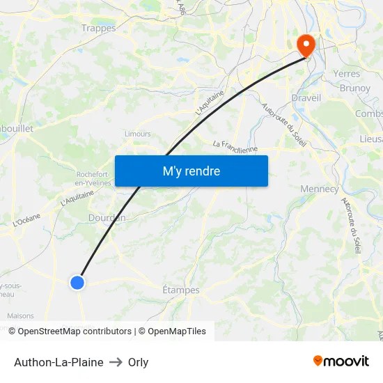 Authon-La-Plaine to Orly map