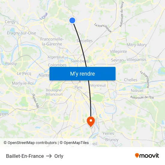 Baillet-En-France to Orly map