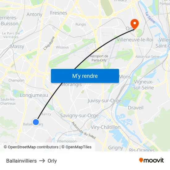 Ballainvilliers to Orly map