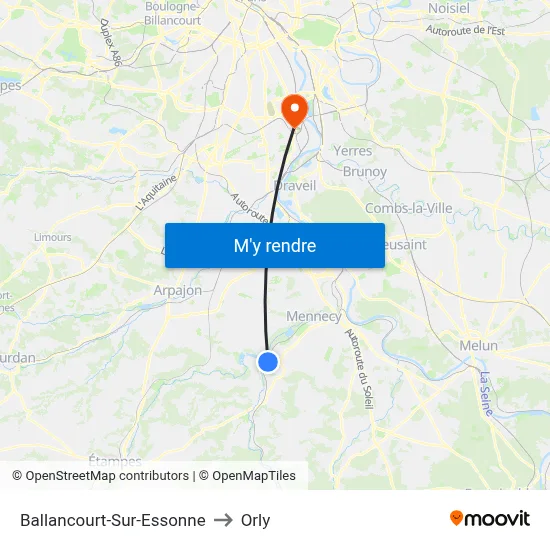 Ballancourt-Sur-Essonne to Orly map