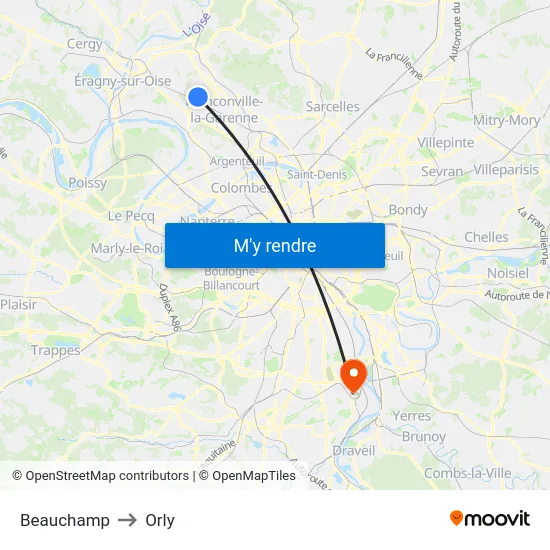 Beauchamp to Orly map
