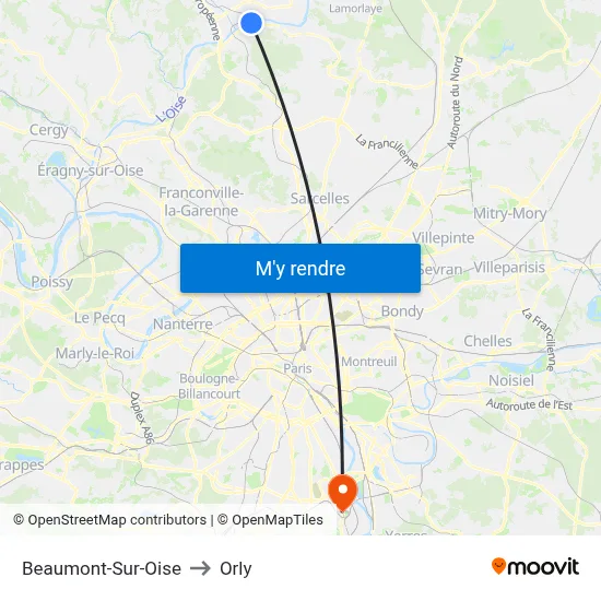 Beaumont-Sur-Oise to Orly map
