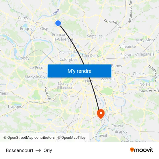 Bessancourt to Orly map