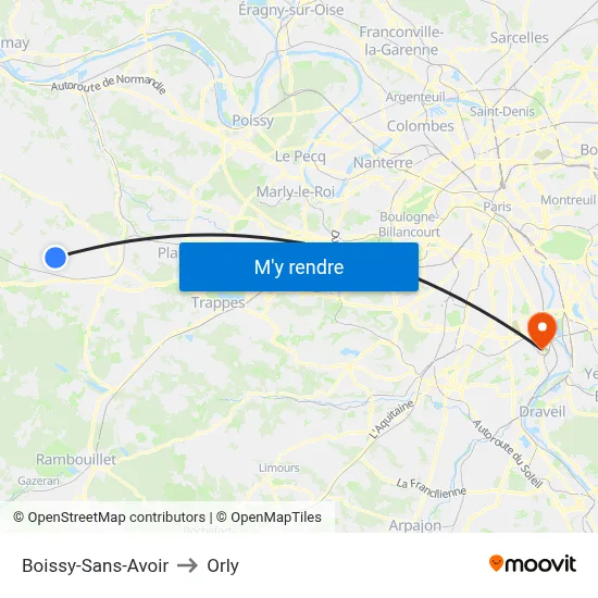 Boissy-Sans-Avoir to Orly map