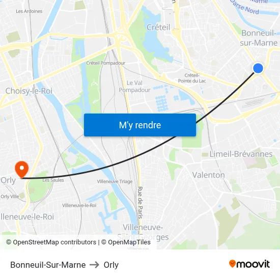 Bonneuil-Sur-Marne to Orly map