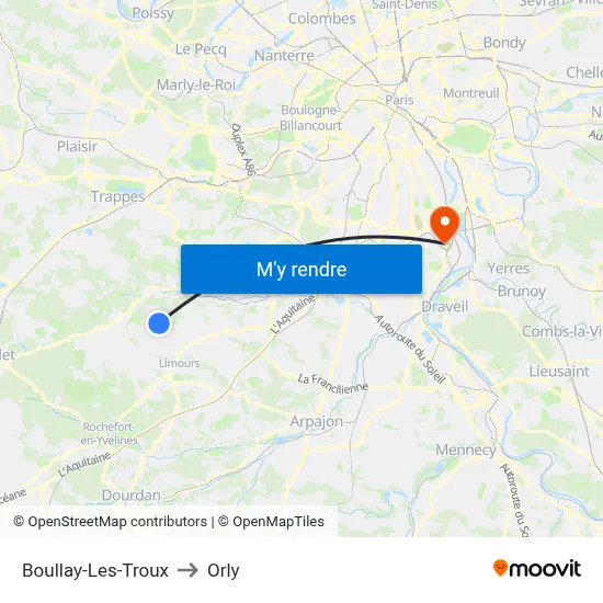 Boullay-Les-Troux to Orly map