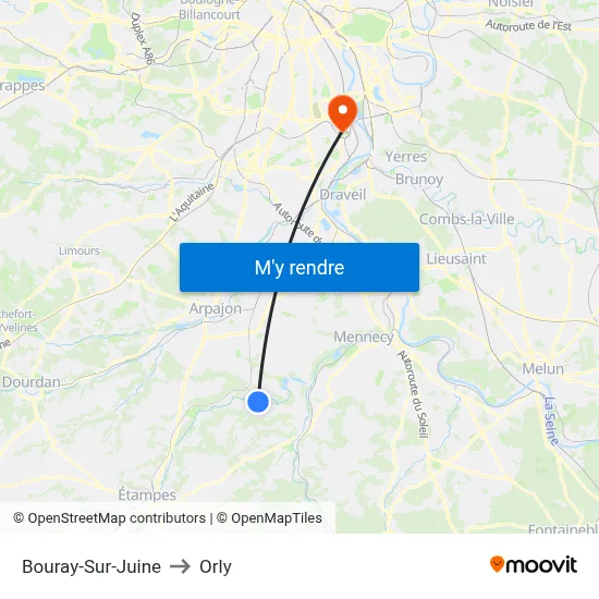 Bouray-Sur-Juine to Orly map