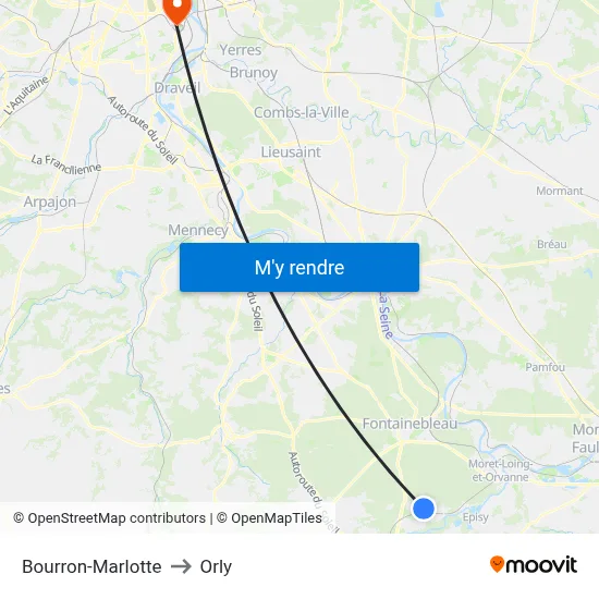 Bourron-Marlotte to Orly map