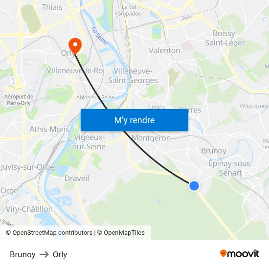 Brunoy to Orly map