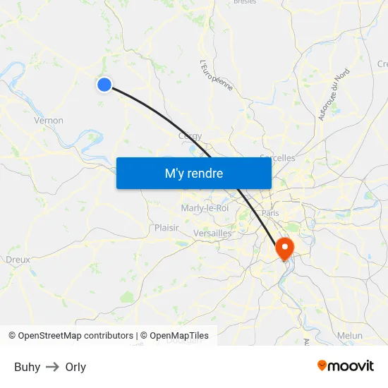 Buhy to Orly map