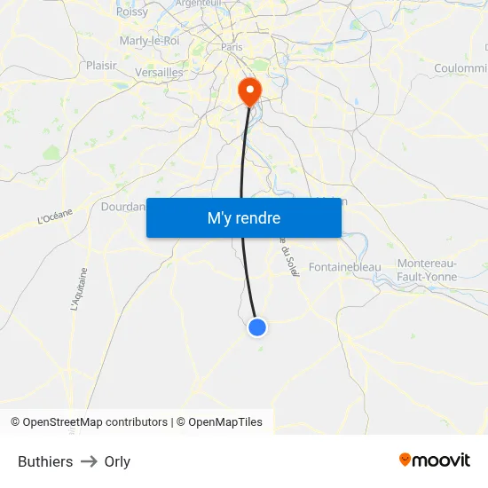 Buthiers to Orly map